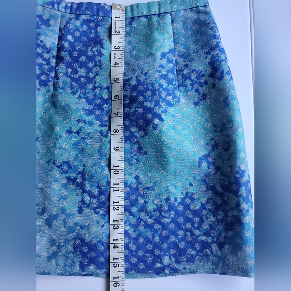 VTG Y2K H&M‎ Blue Metallic Mini Skirt Aqua Silver Shimmer High Waist Pencil XS 2 - Picture 8 of 10